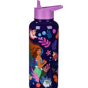 Disney Store The Little Mermaid Stainless Steel Water Bottle with Built-In Straw